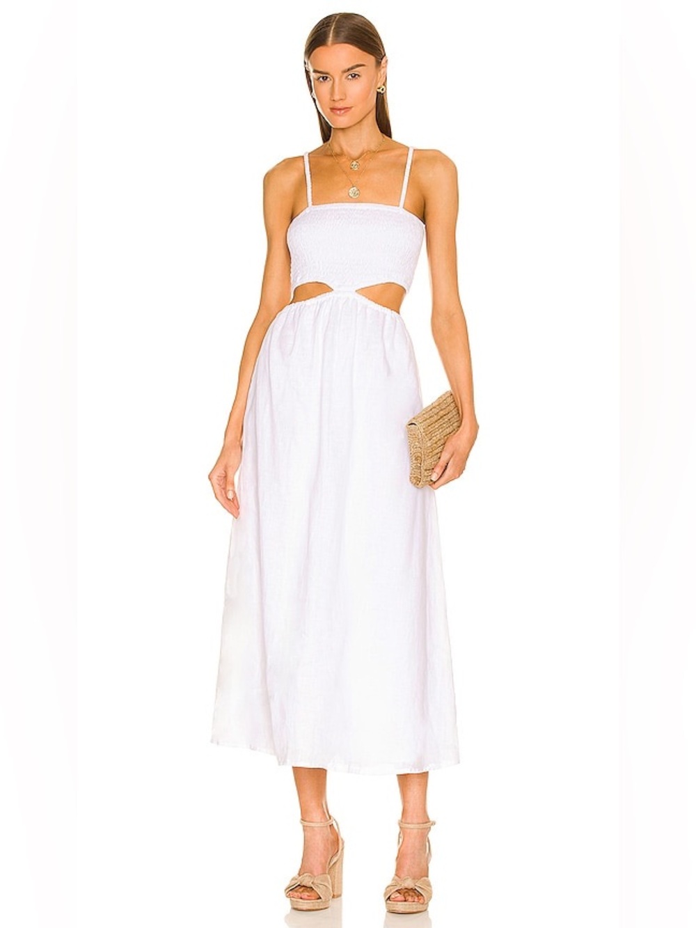 Faithfull the Brand Tayari White Midi Dress 100% LINEN